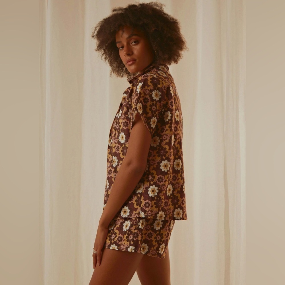 Peppermayo Woodstock Retro Floral Linen Blend Shirt / Shorts set size XS M15